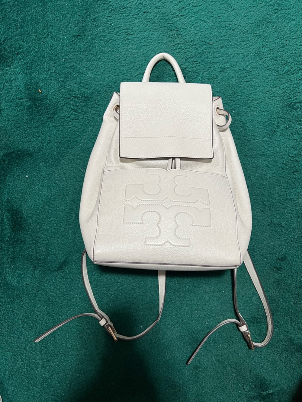 Tory Burch Cream Pebbled Leather Logo Backpack